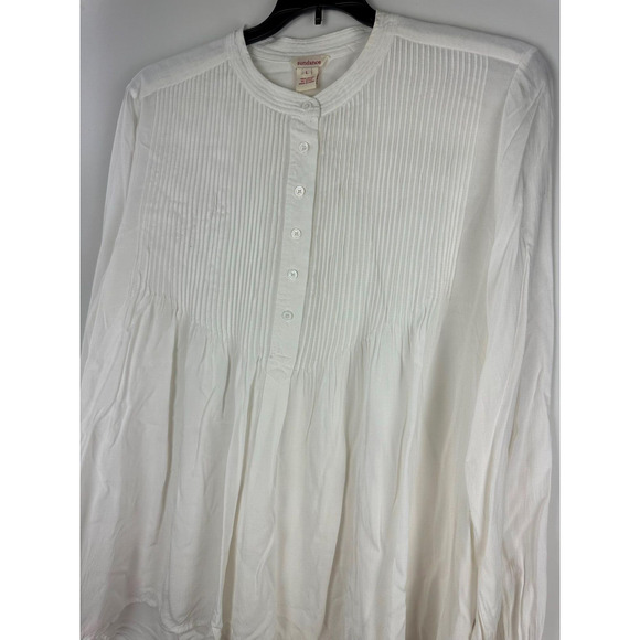 Sundance Pleated Pintuck Peasant Button Front Top White Long Sleeve Large HW8806 - Picture 7 of 9